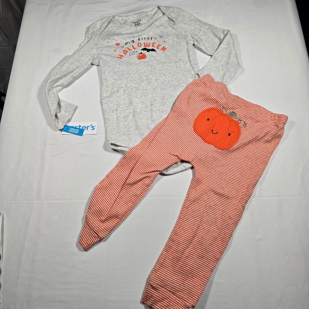 Carters My First Halloween Baby boy 24M Bodysuit outfit Pumpkin Pants 2pc NWT